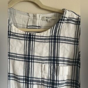 Madewell Industry Button-Back Top Short Sleeve Pocket Plaid Navy White Medium